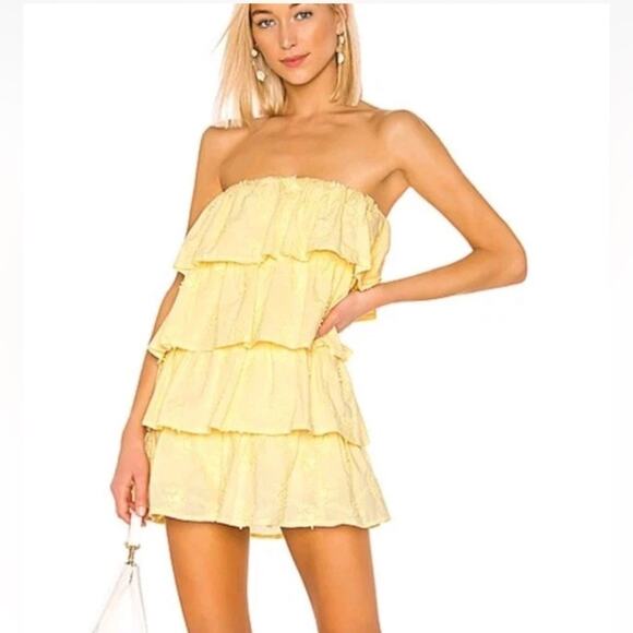 Tularosa Revolve Finley Pastel Yellow Tiered Mini Strapless Dress size small - Picture 1 of 6